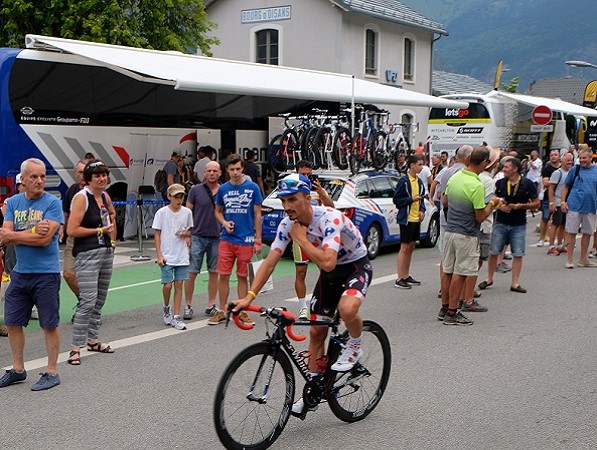 Tour de France stage start with cyclists Bourg d'Oisans