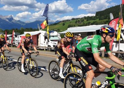 Tour de France cyclists in the mountains Megeve