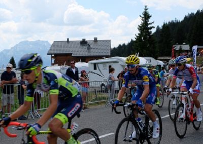 Tour de France cyclists in the mountains Col de la Croix Fry